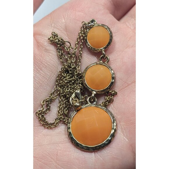 Funky Orange And Gold Tone Gemmed Graduated Pendant Necklace - Picture 7 of 8